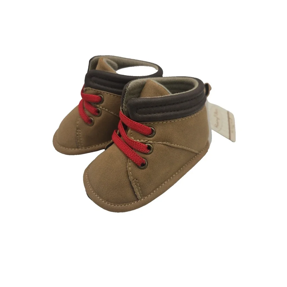 Rising Star Baby Boots Tan Brown Red Lace Hiking Style Shoes Size 6-9 M Cute